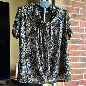 Jones New York Abstract Blue and Brown Blouse